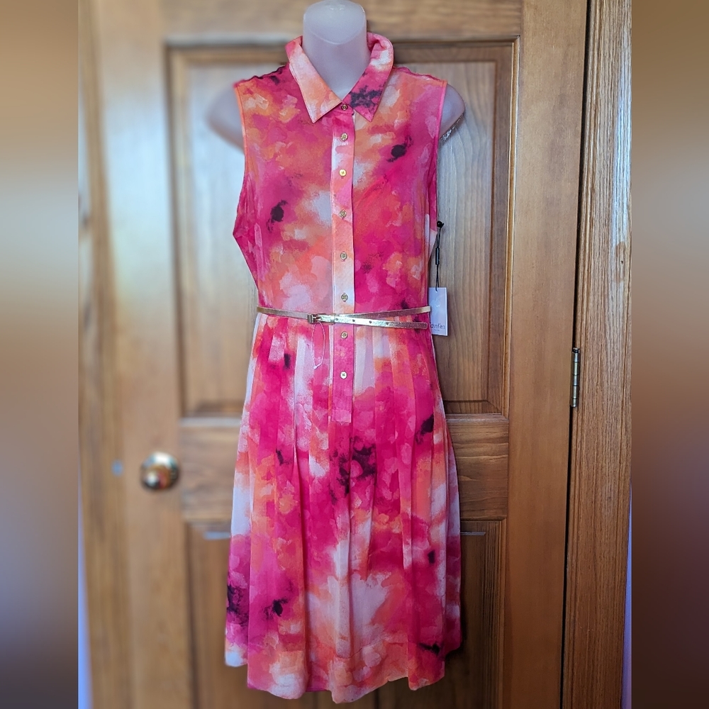 Calvin Klein NWOT Size 8 Button Up Dress with slip underneath.